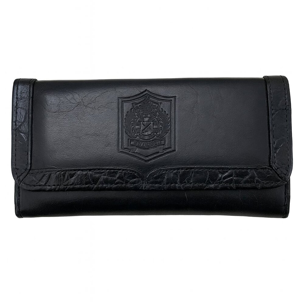 BELLE ROSE Navy Leather Wallet with Embossed Logo